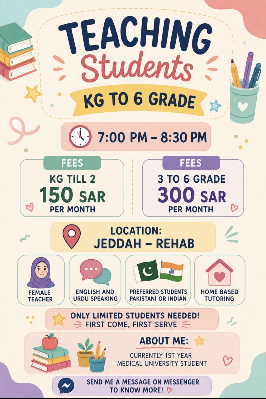 Jeddah, Job Seekers, Home Based Tutor/ Teacher