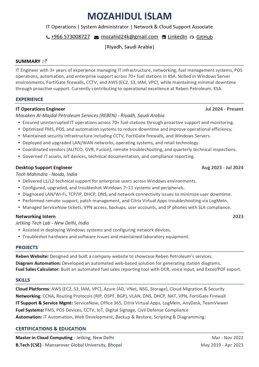 Riyadh, Job Seekers, IT Support / Network Engineer / IT Operations Engineer&ndash; 3+ Years Experience