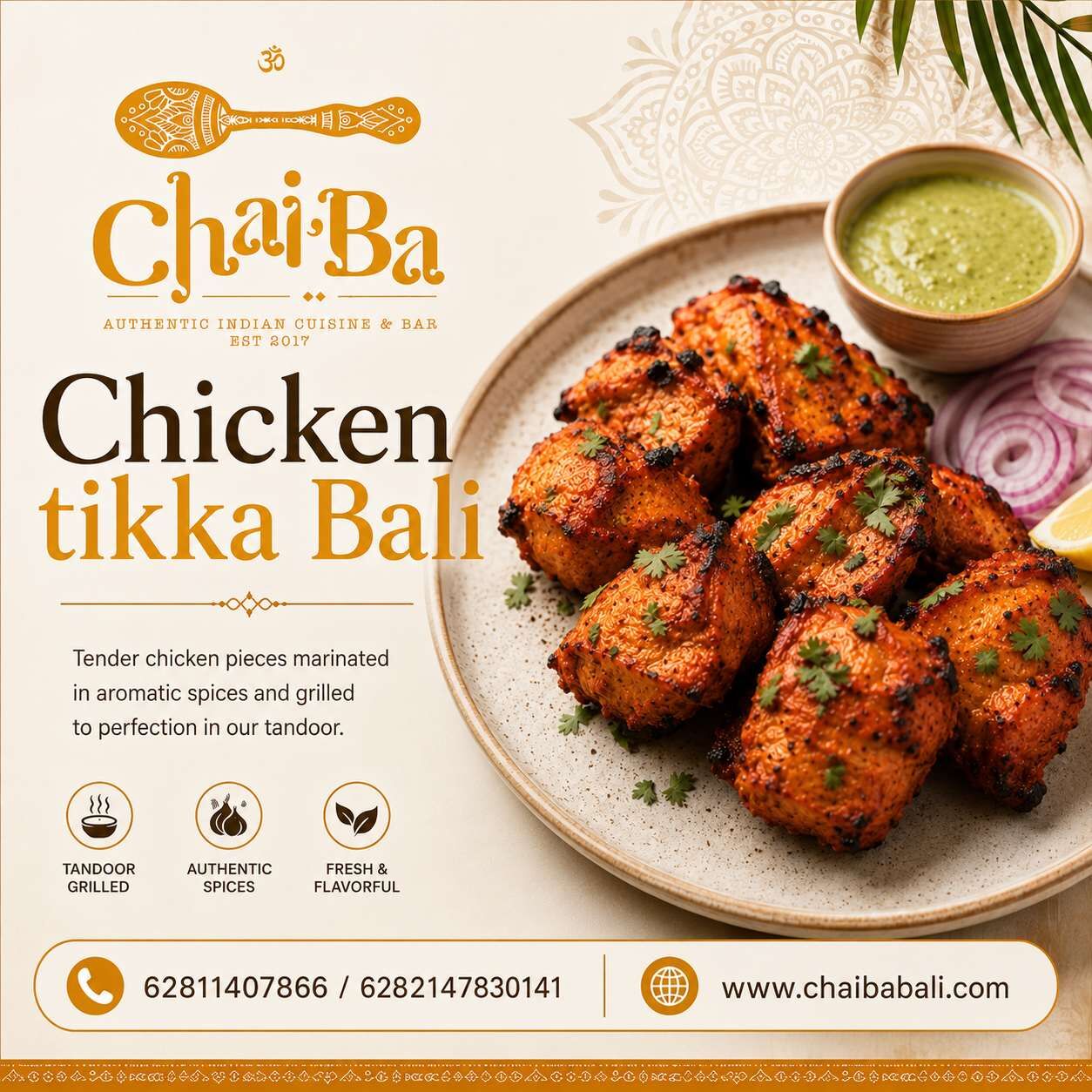 Jakarta, Restaurants, Fresh Chicken Tikka Bali With Authentic Indian Spices