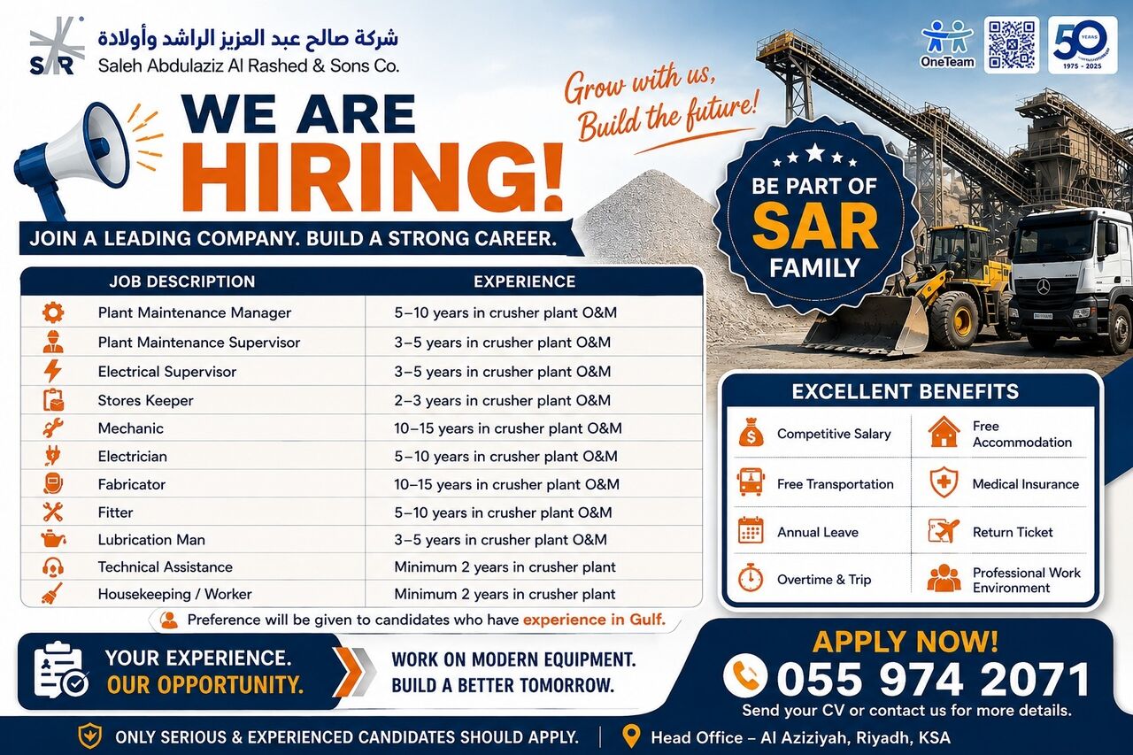 Al Aziziyah, Jobs, Hiring For Crusher Plant