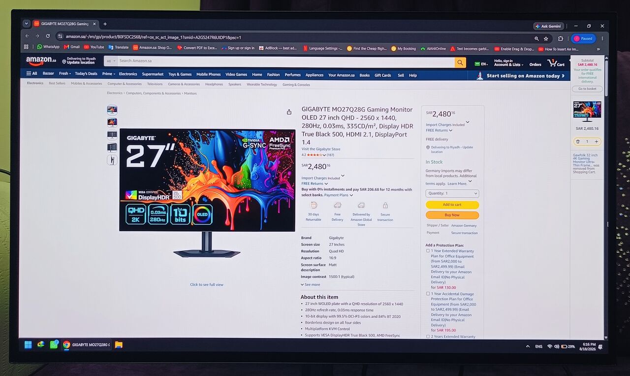 Riyadh, Electronics, SAR 1400,  Like-New Gigabyte MO27Q28G 27 OLED Gaming Monitor (280Hz, QHD OLED)