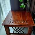 BHD 18,  Elegant Solid Wood Side Table W/ Carved Details & Wrought Iron Accent
