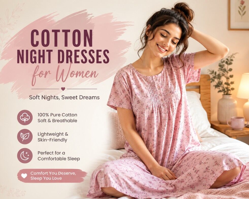 Mumbai, Clothing & Accessories, INR 770,  Short Cotton Night Dresses For Women | Knee Length Sleep Dress