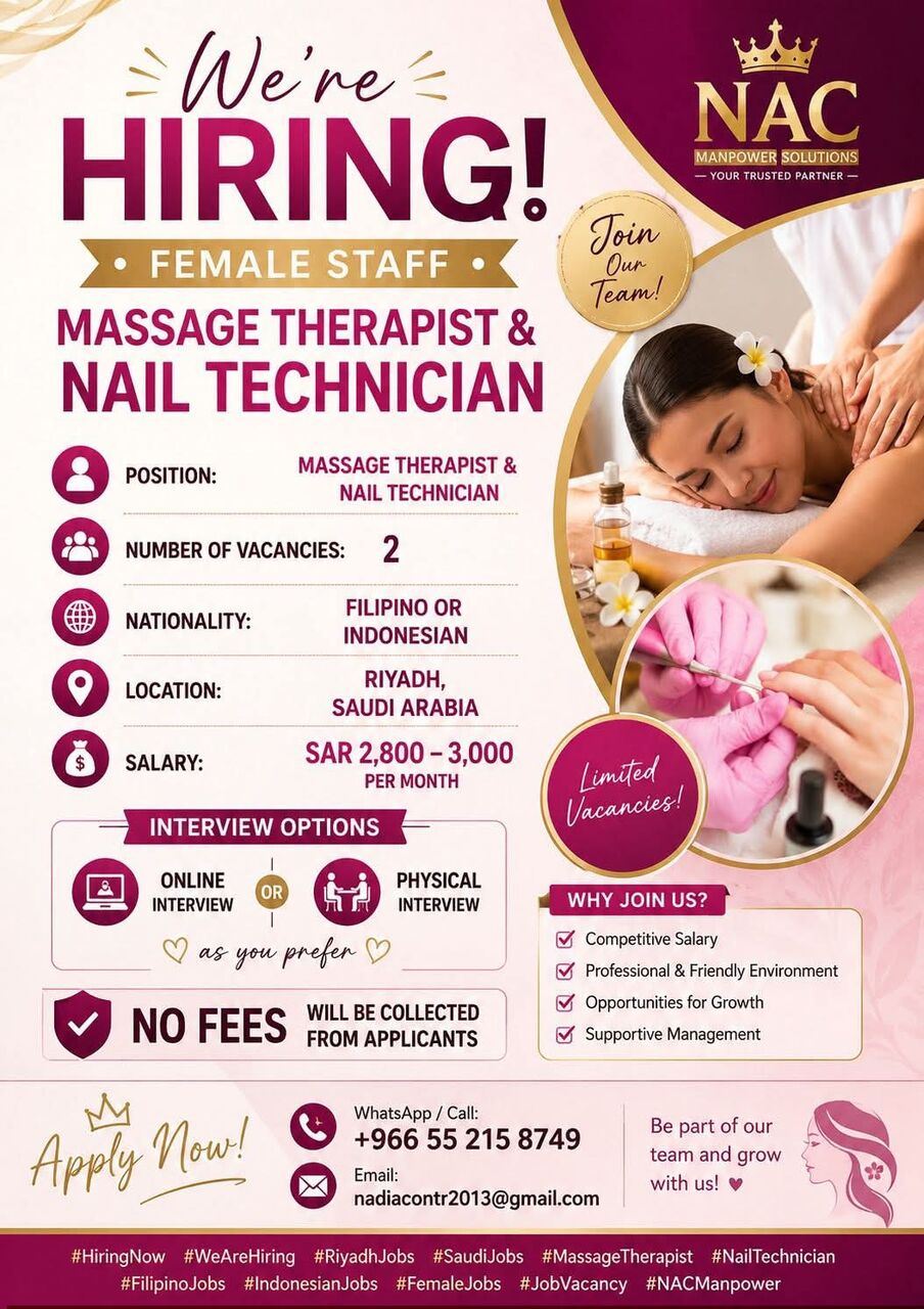 Riyadh, Jobs, Nail Technician (Filipino Or Indonesian)