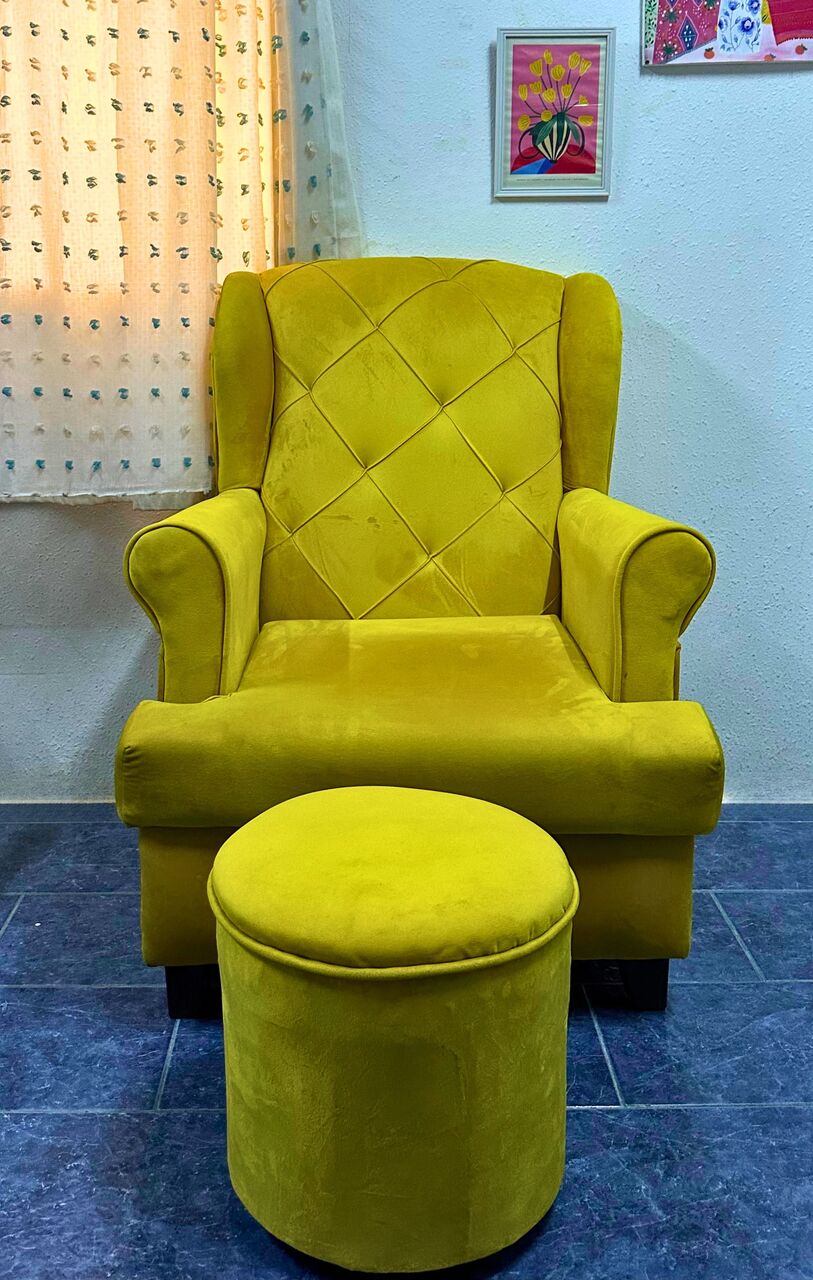 Jeddah, Furniture, SAR 200,  Yellow Armchair With Matching Ottoman For Sale.