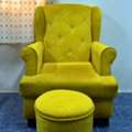 SAR 200,  Yellow Armchair With Matching Ottoman For Sale.