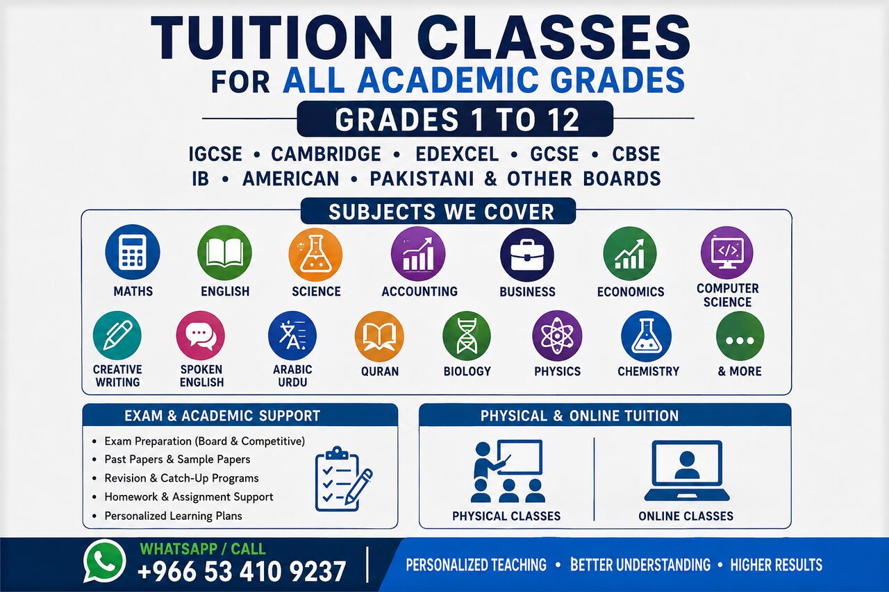 Jeddah, Lessons Wanted, Jeddah Tuition Classes | Grades 1&ndash;12 | IGCSE/ Cambridge / Edexcel/GCSE /CBSE /IB