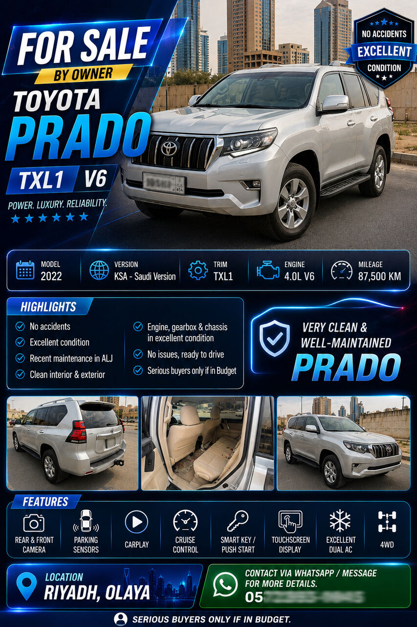 Olaya, Vehicles, Cars & Trucks , SAR 147000,  Toyota Land Cruiser,  2022,  Automatic,  88000 KM,  PRADO  V6 KSA VERSION