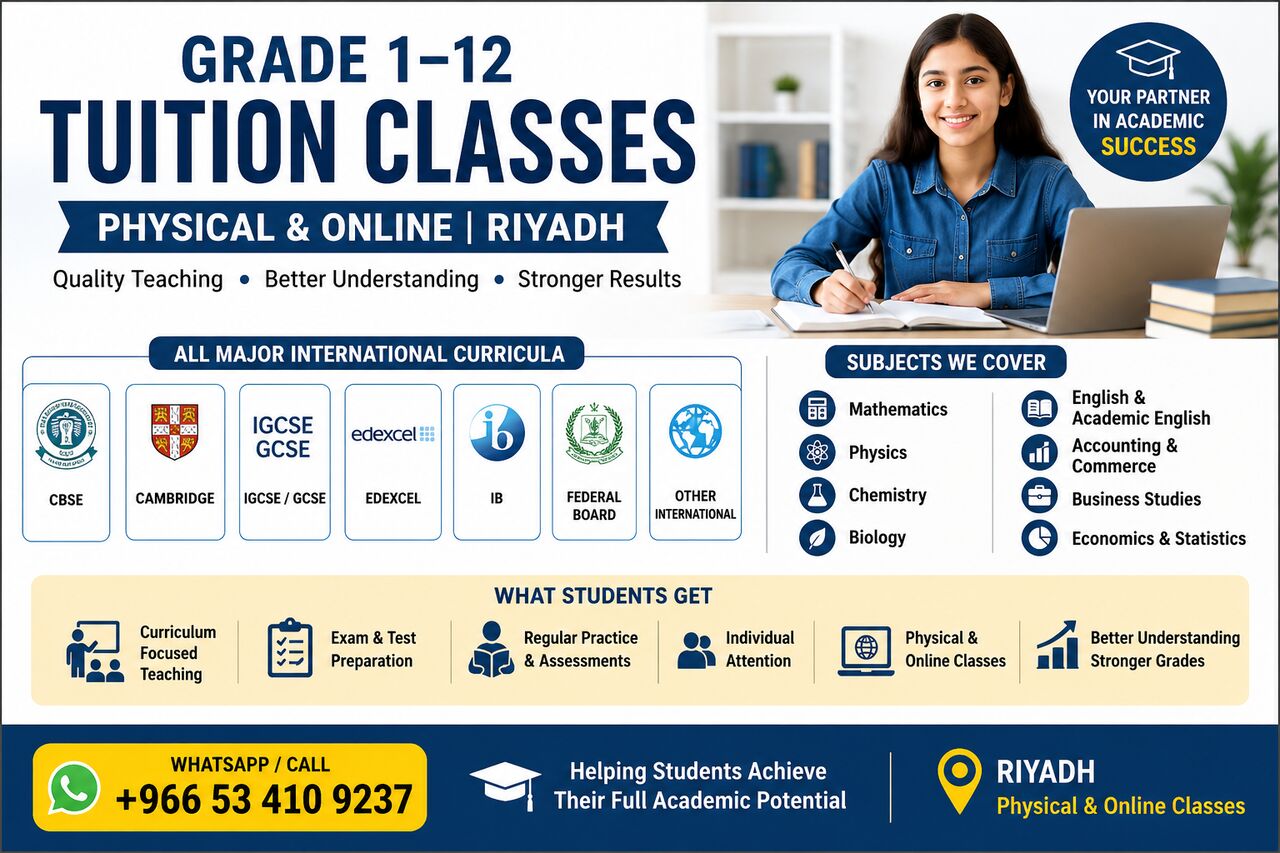 Jeddah, Lessons Wanted, Grade 1&ndash;12 Tuition | CBSE/ IGCSE /GCSE/Edexcel/IB & More  Professional Tu