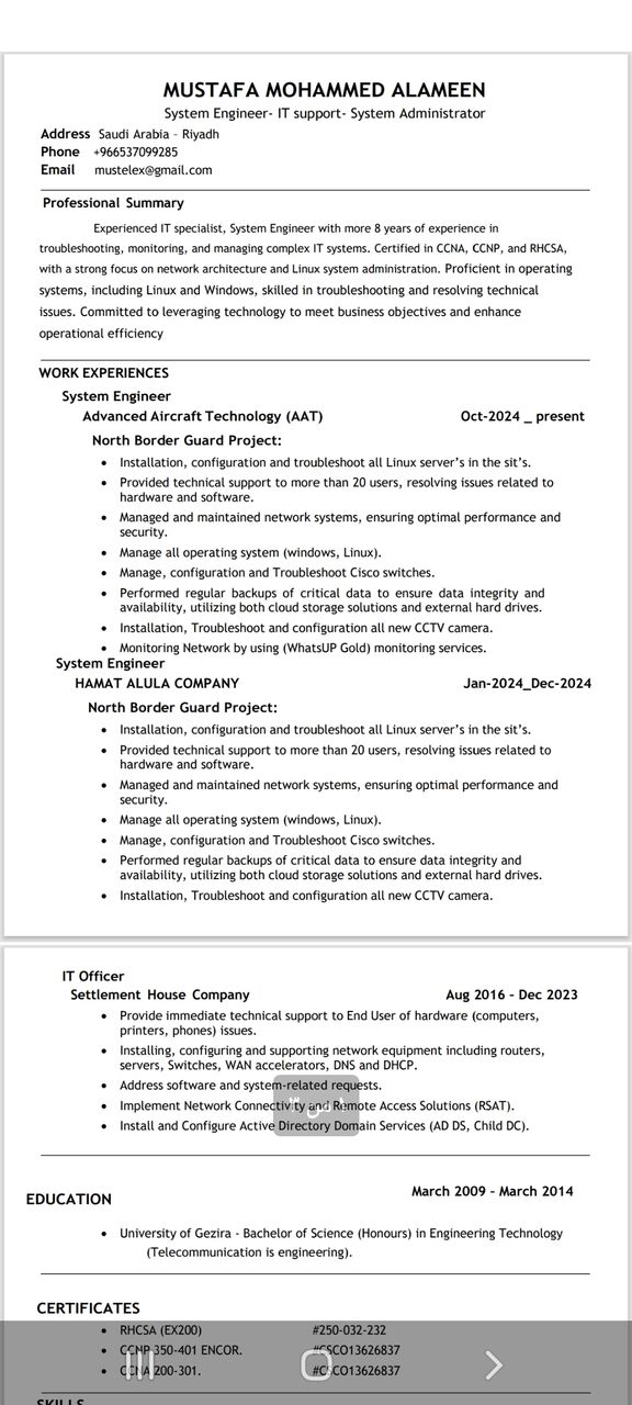 Riyadh, Job Seekers, System Engineer, System Administration, It , Support Engineer, Linux System Engineer