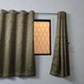 SAR 200,  4 Sets Of Curtains With Rods - Olive/Gold Textured, Grommet Style