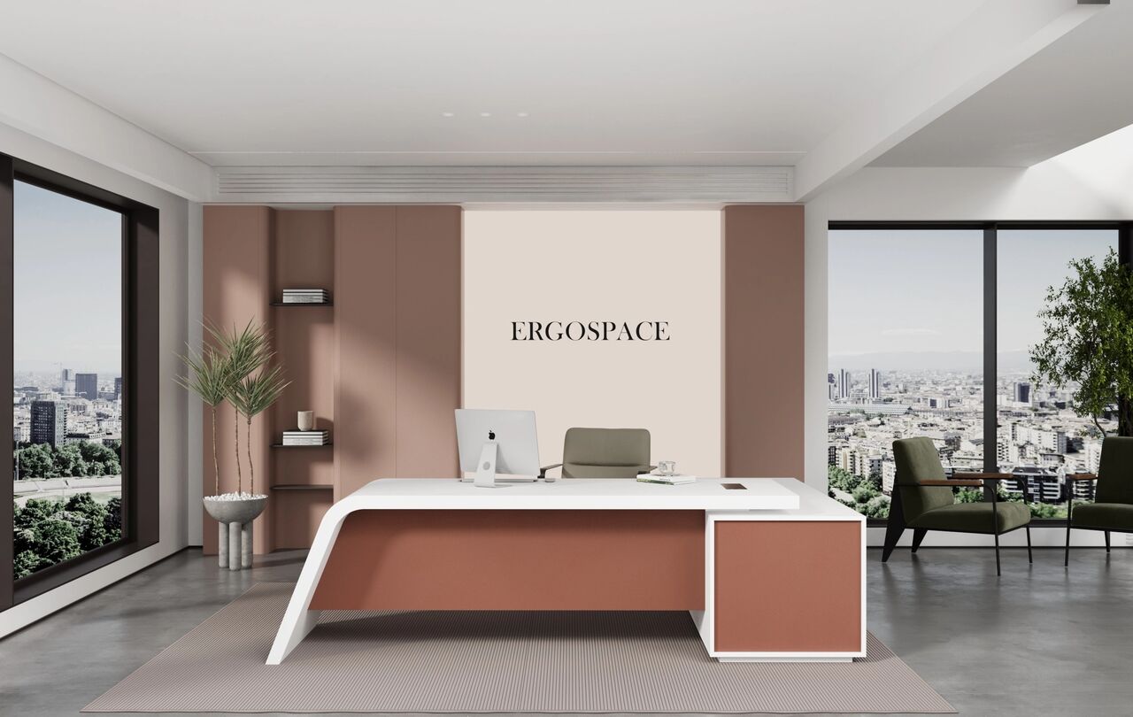 Dubai, Furniture, AED 5000,  White Contemporary Design Executive L Shape Desk With Fixed Side Table