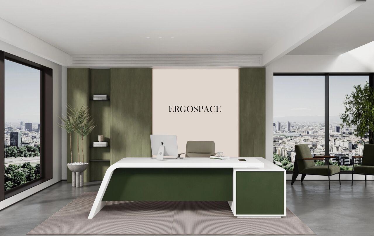 Dubai, Furniture, AED 5000,  White Contemporary Design Executive L Shape Desk With Fixed Side Table