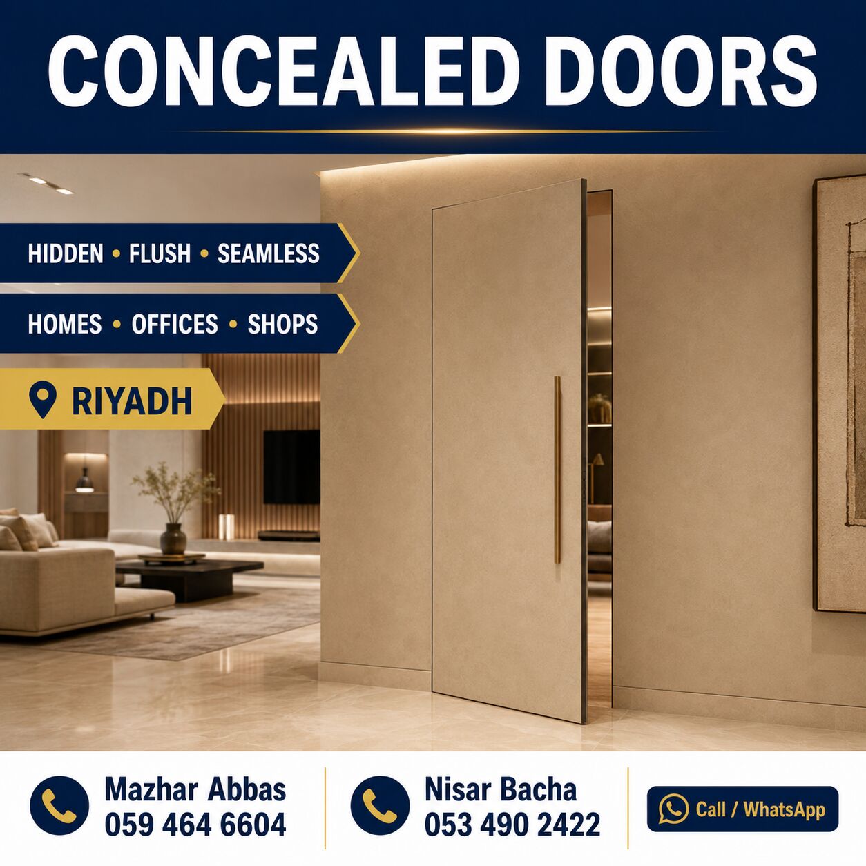 Riyadh, Interior Design, Concealed Doors | Hidden Doors | Flush Doors | Riyadh