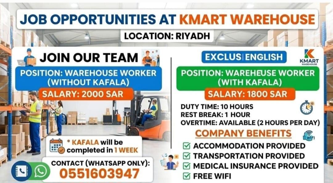 Riyadh, Jobs, Warehouse Packers Indoor Worker Hearing