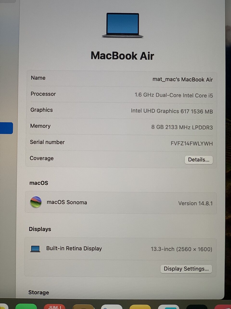 Al Kharj, Computers, SAR 1000,  For Sale: Apple MacBook Air 2019 &ndash; 1000SAR