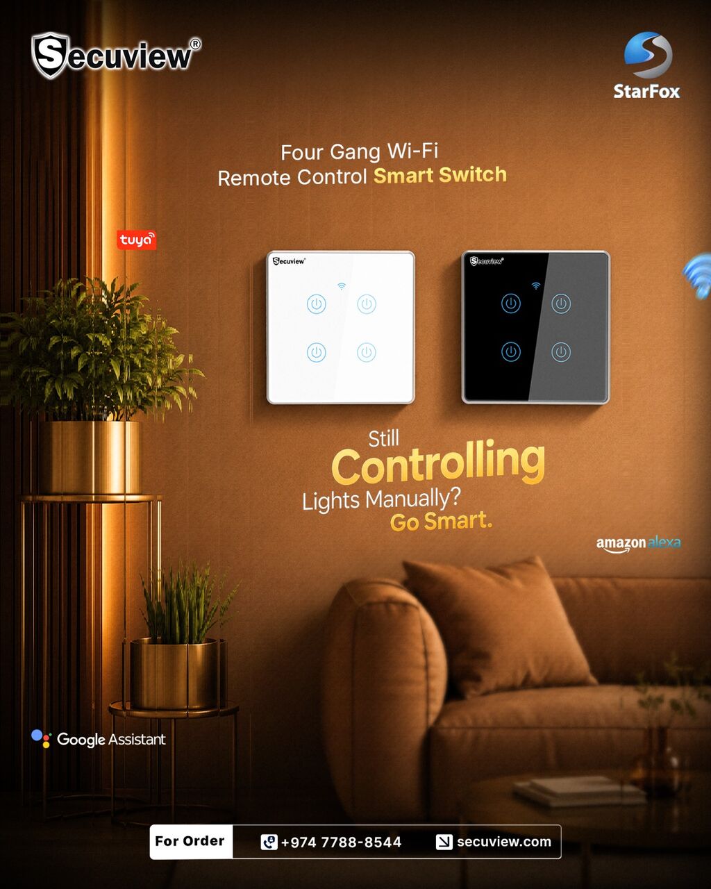 Doha, Electronics, QAR 165,  Secuview Four Gang WiFi Remote Control Smart Switch With Metal Border