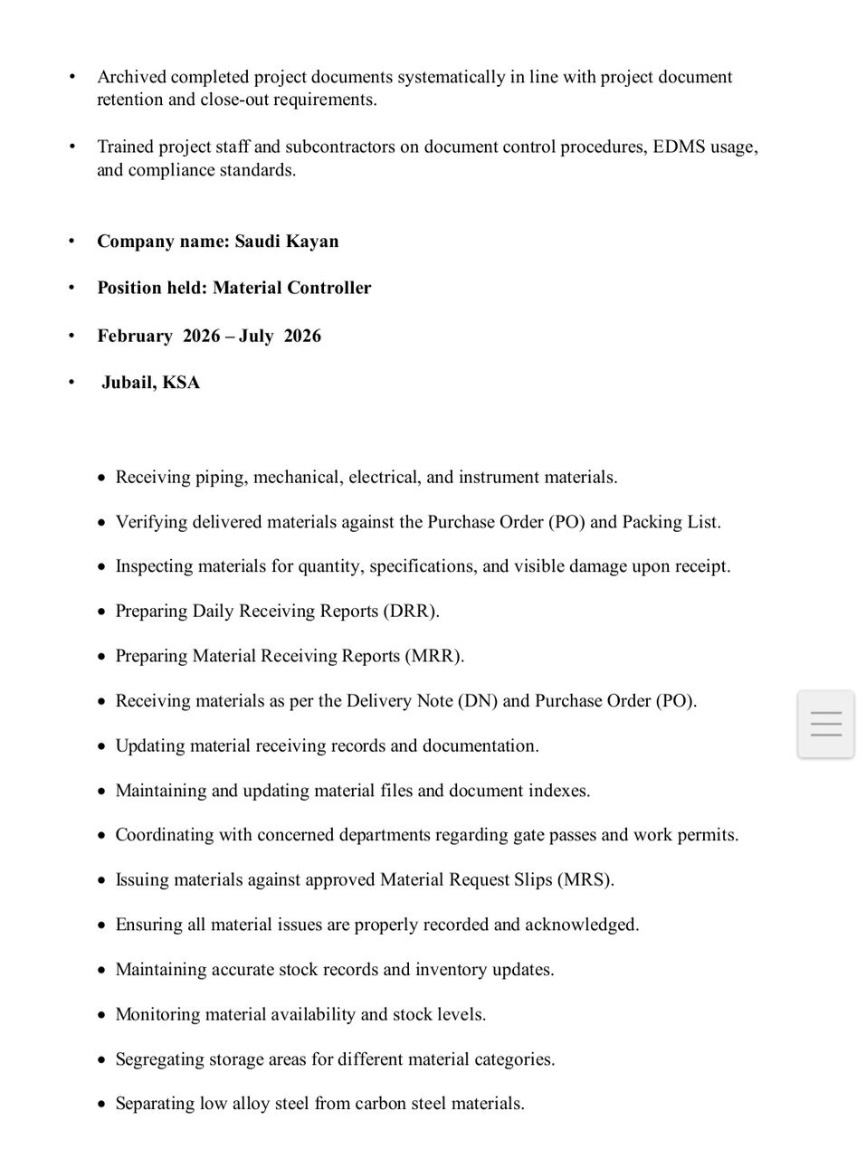 Jubail, Job Seekers, Document Controller, Admin