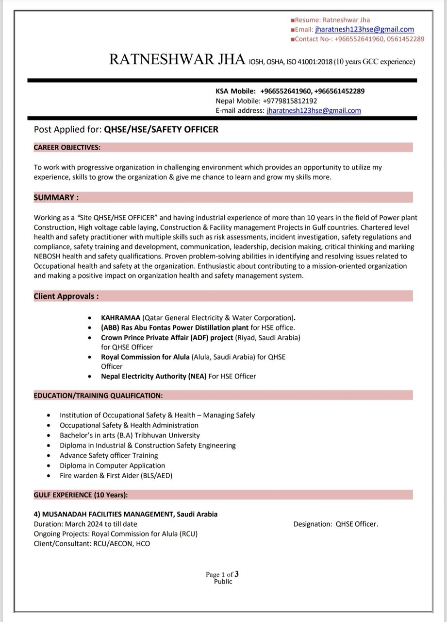 Dammam, Job Seekers, Safety Officer