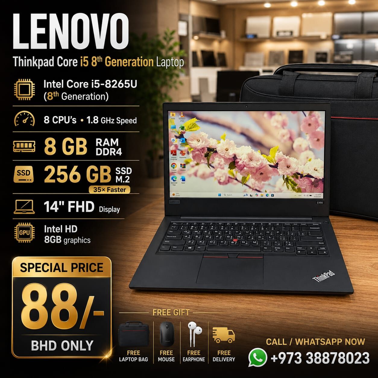 Manama, Tablet Computers, BHD 88,  Thinkpad Core I5 8th Gen Laptop 8GB RAM 256GB SSD Win 11 & Office 2024 Ready Free GIFTS