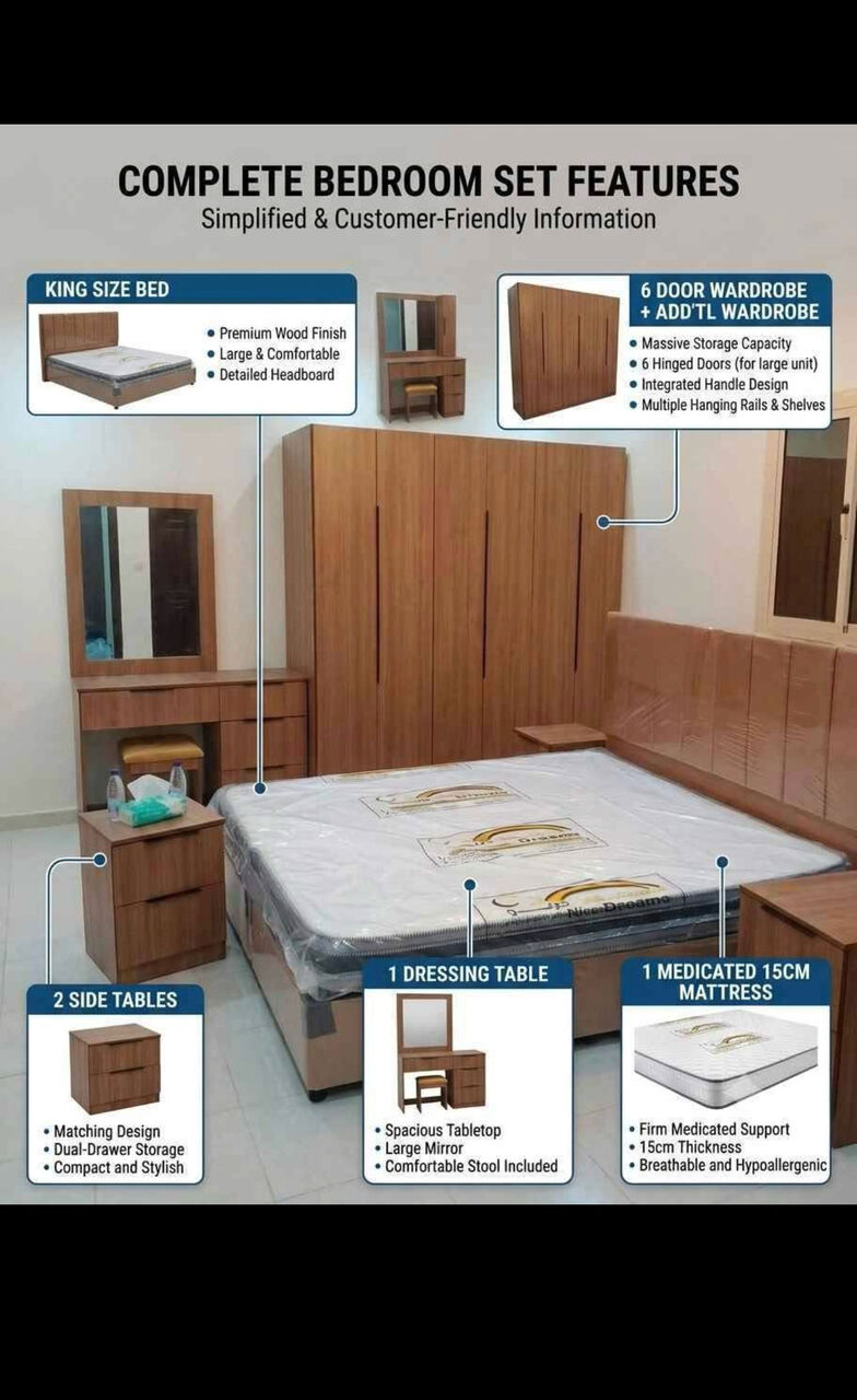 Jeddah, Furniture, SAR 2100,  Complete Luxury Bedroom Set Available With Best Price