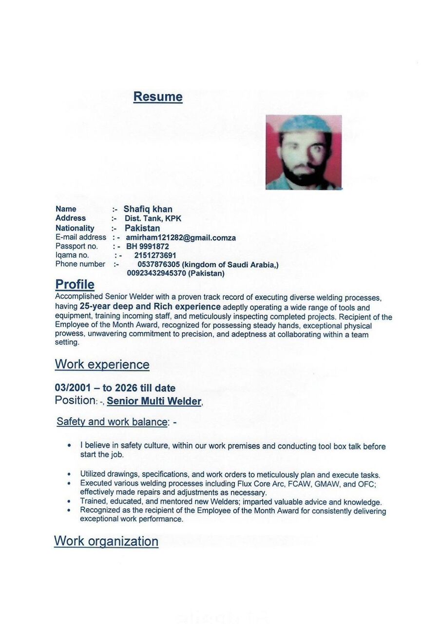 Jubail, Job Seekers, Multi Welder