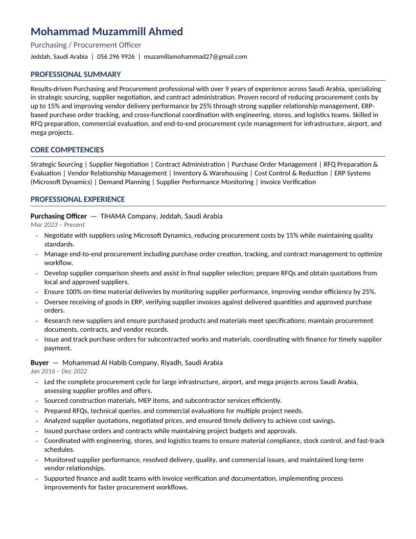 Jeddah, Job Seekers, Purchasing Officer | Looking For Job | Immediately Joining