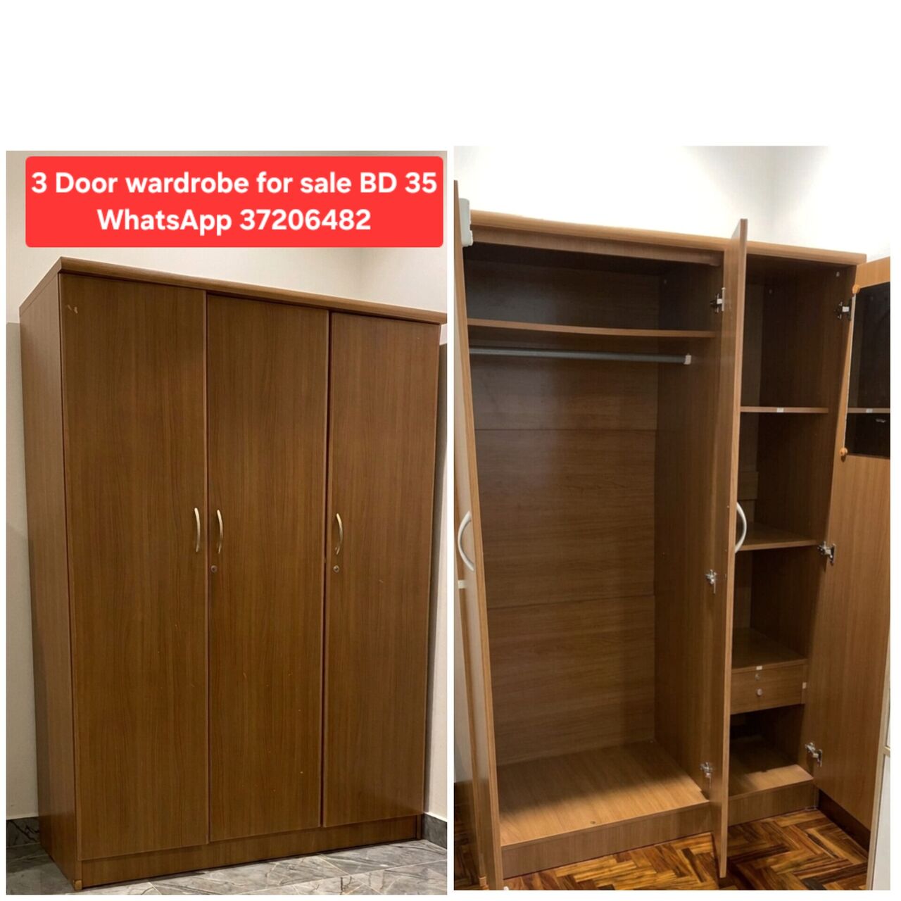 Manama, Furniture, BHD 35,  ✅️ Wardrobe 3 Door For Sale In Good Condition With Delivery