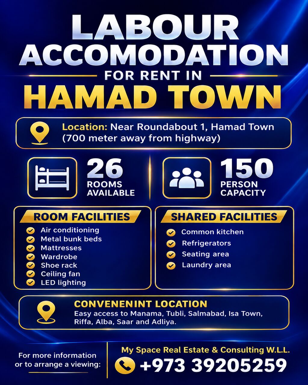 Hamad Town, Staff Accommodation, BHD 45,  Labour Accommodation For Rent In Hamad Town