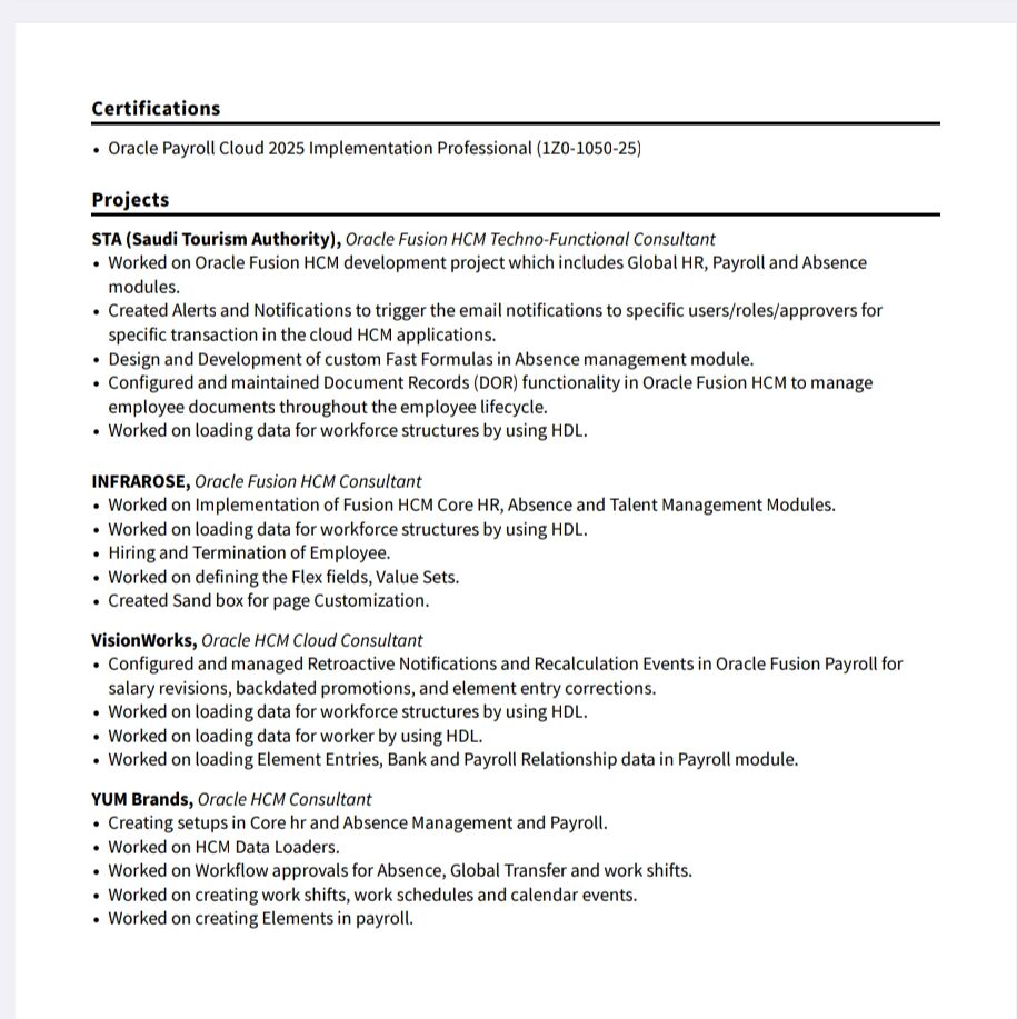Riyadh, Job Seekers, Oracle Fusion HCM Techno Functional Consultant