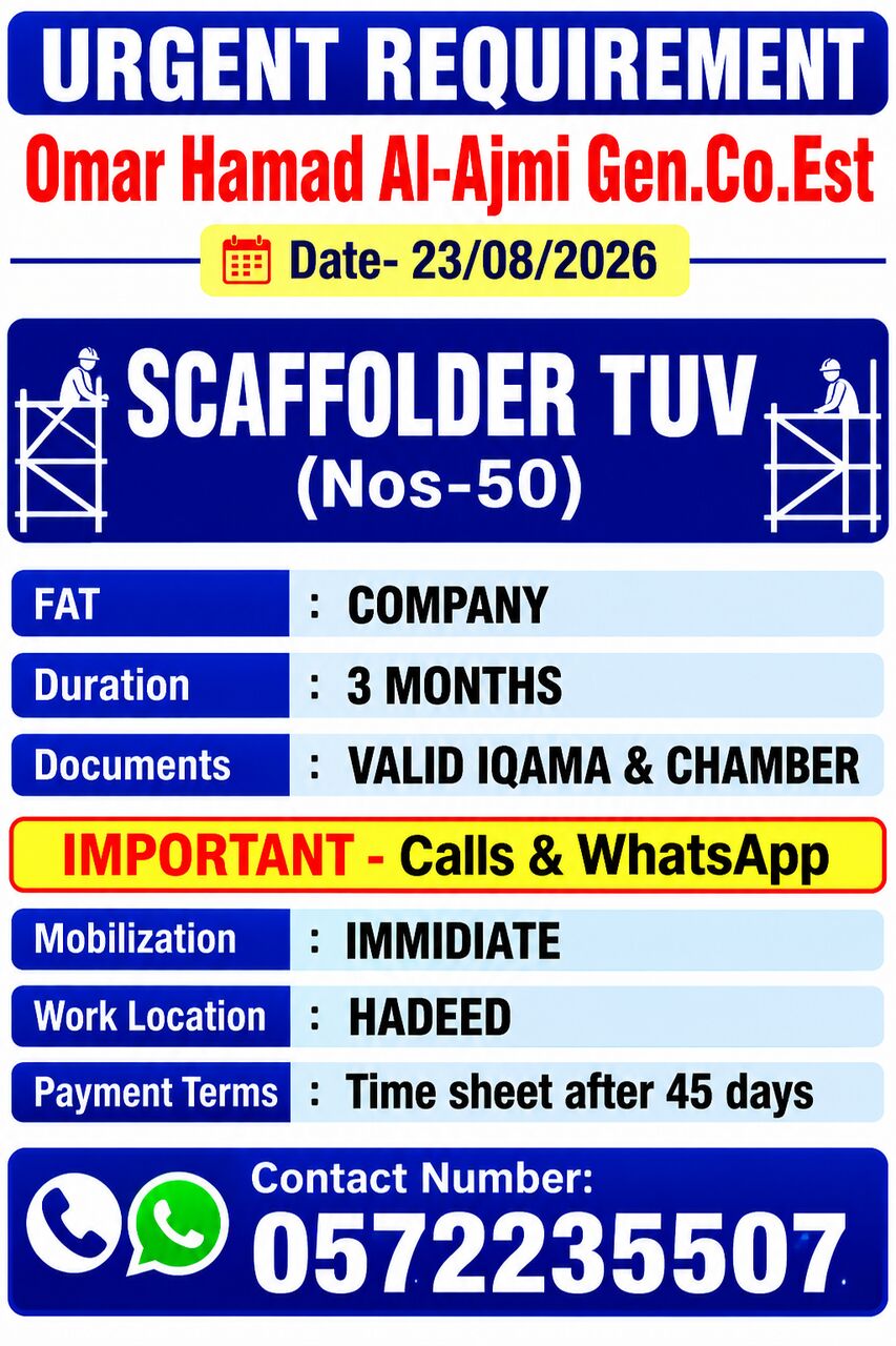 Jubail, Jobs, SCAFFOLDER -TUV ( NOS -50)