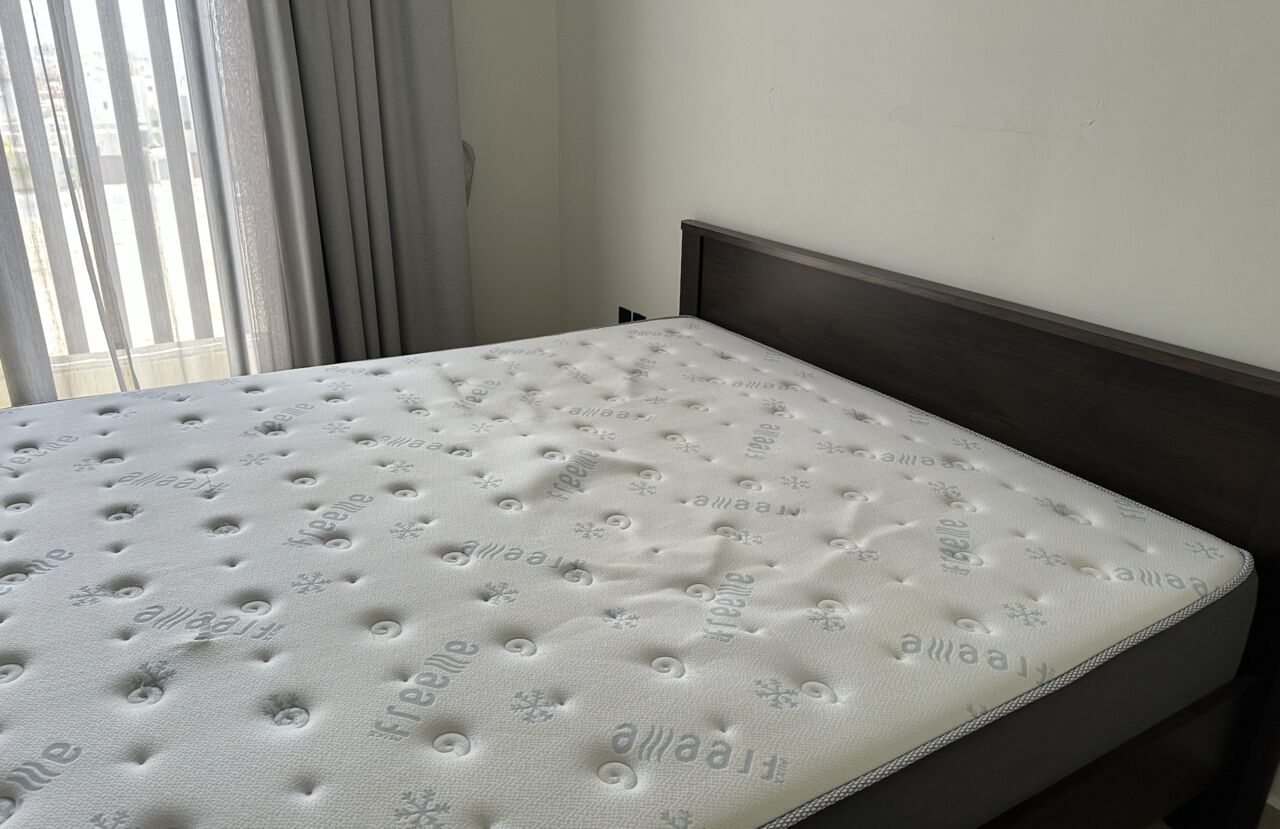 Riyadh, Furniture, SAR 1000,  King Bed Frame + Mattress (180×200) &mdash; Dark Wood