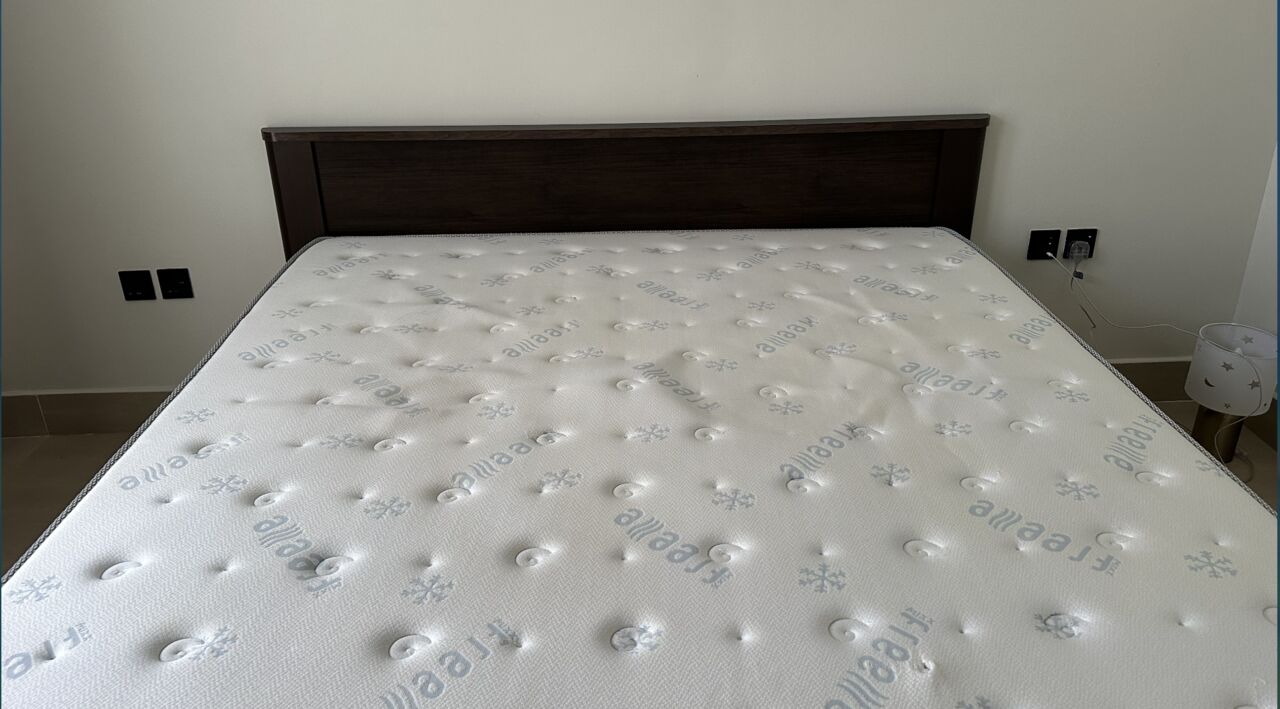 Riyadh, Furniture, SAR 1000,  King Bed Frame + Mattress (180×200) &mdash; Dark Wood