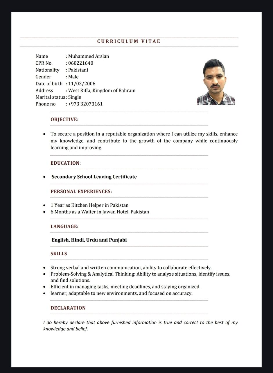 Riffa, Job Seekers, I Am Looking Helper Job Kitchen Ya House
