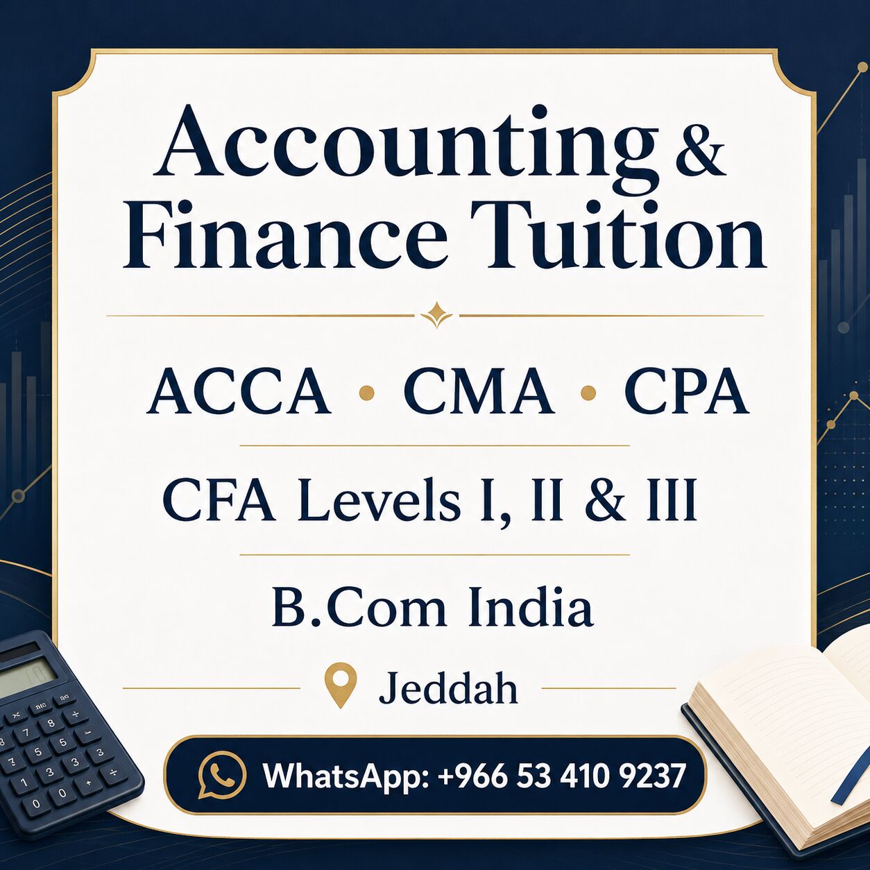 Al Aziziyah, Lessons Offered, ACCA, CMA, CPA, CFA Levels I&ndash;III & B.Com India | Accounting And Finance Tuition In Jeddah