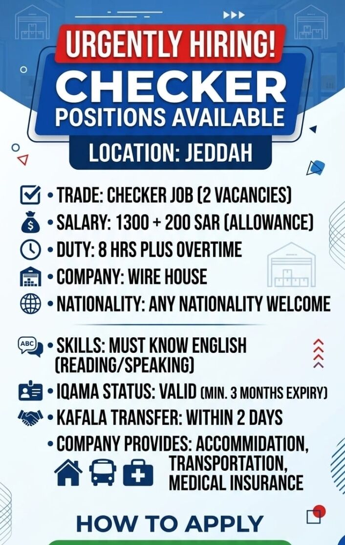 Riyadh, Jobs, We Are Looking For Where House Worker And Checker