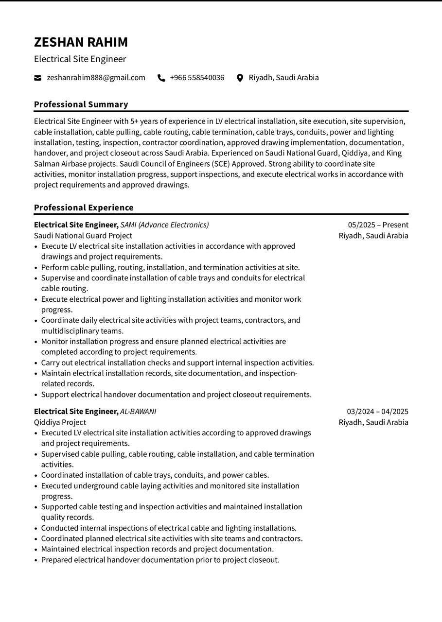 Riyadh, Job Seekers, Electrical Site Engineer