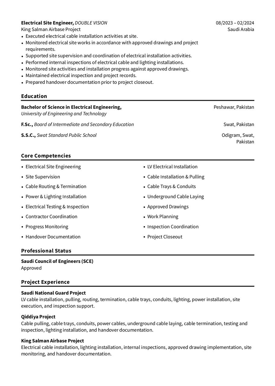 Riyadh, Job Seekers, Electrical Site Engineer
