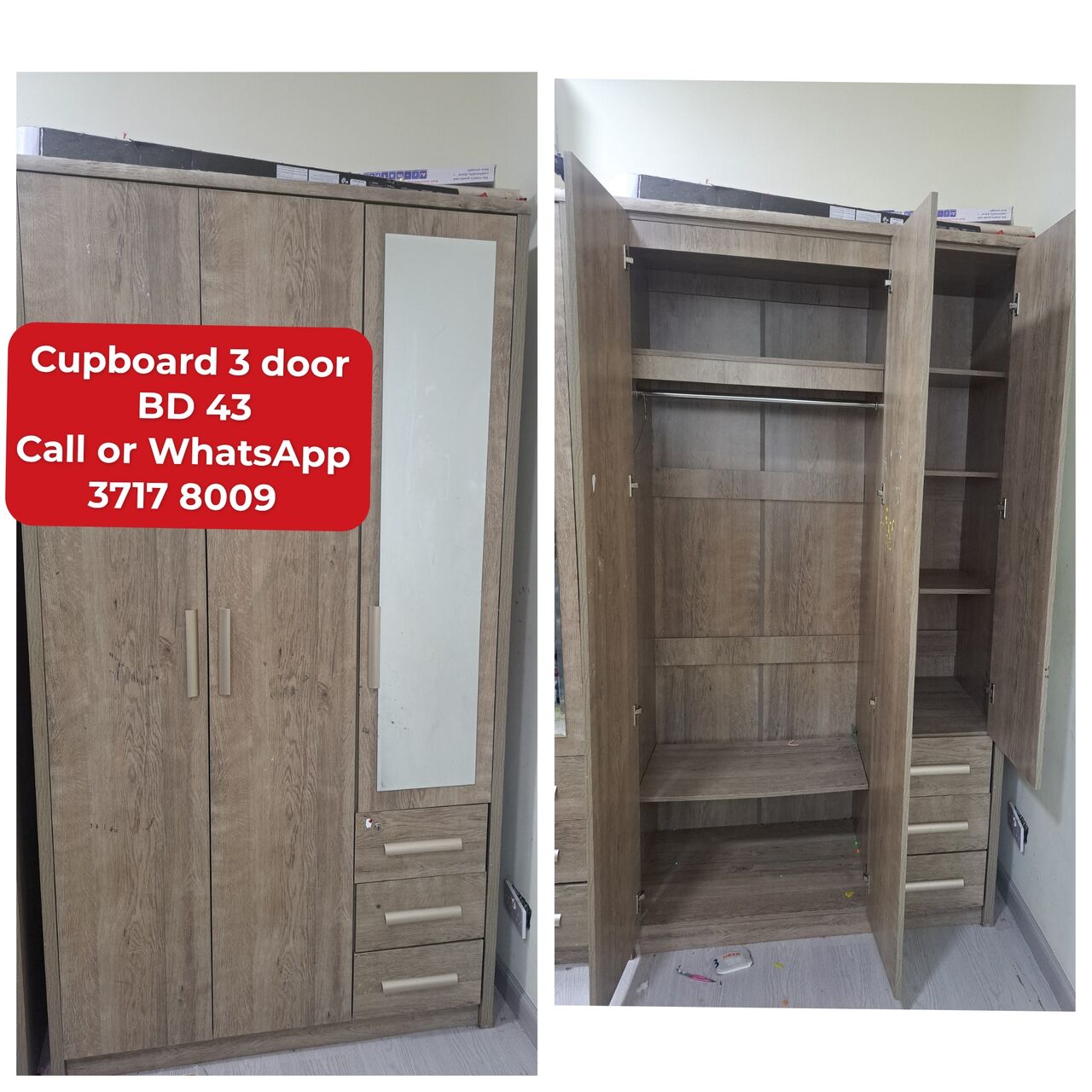 Manama, Furniture, BHD 43,  @@Cupboard 3 Door In Good Condition For Sale With Delivery