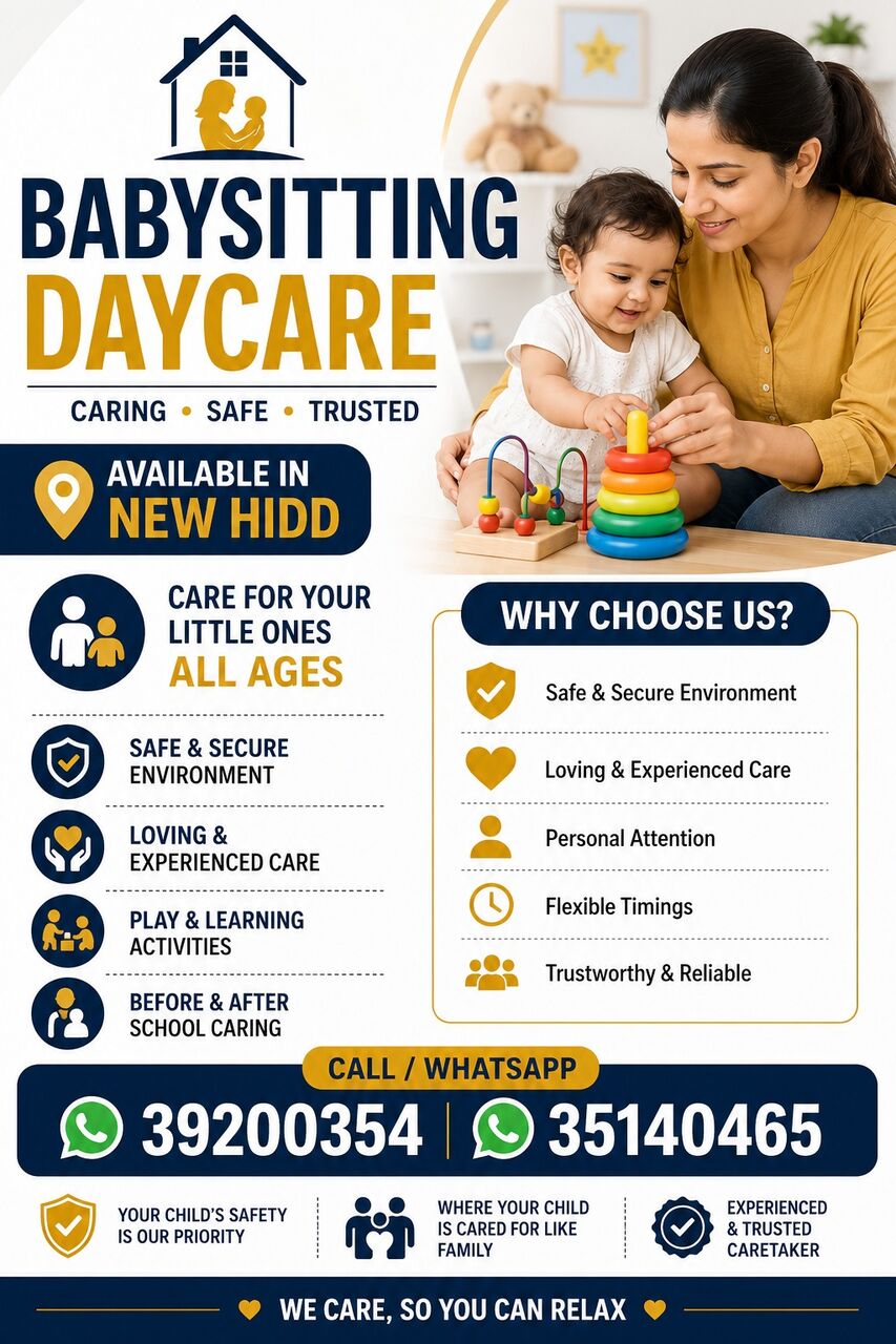 Hidd, Daycare, Baby Sitting Available In New Hidd , Near Food World