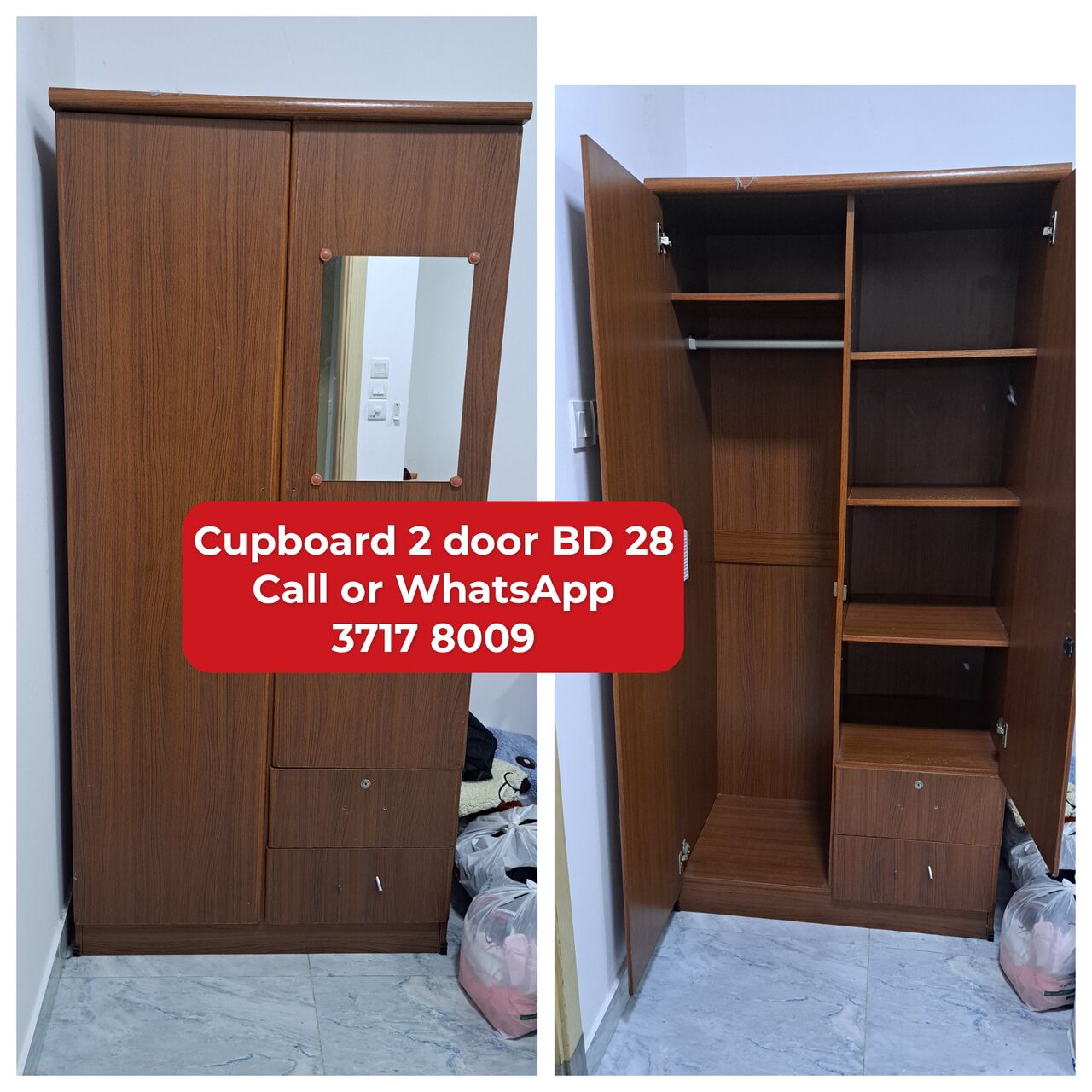 Manama, Furniture, BHD 28,  @@Cupboard 2 Door In Good Condition For Sale With Delivery
