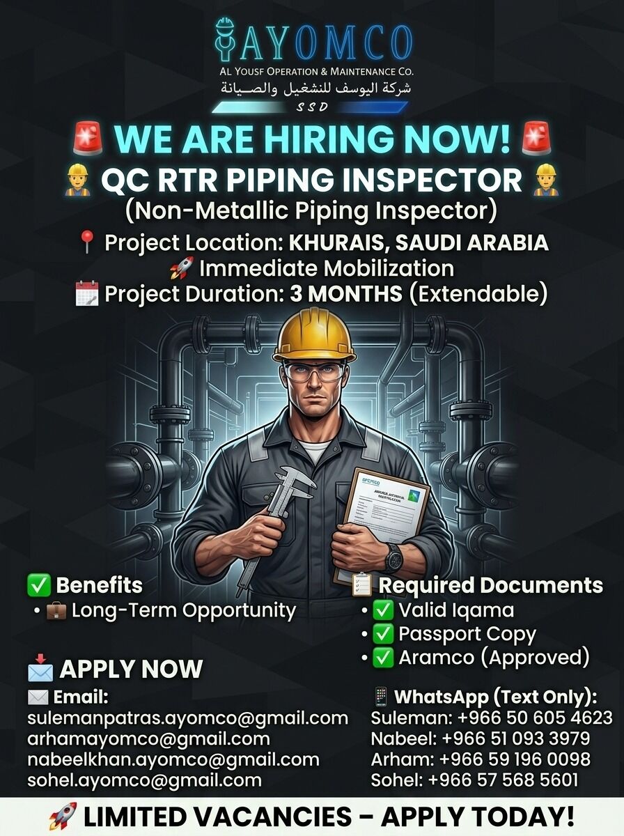 Riyadh, Jobs, REQUIRED QC INSPETOR