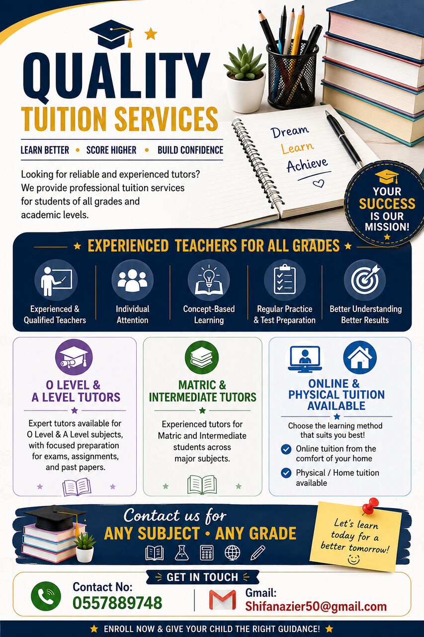 Jeddah, Education, All Grades Tutors Available