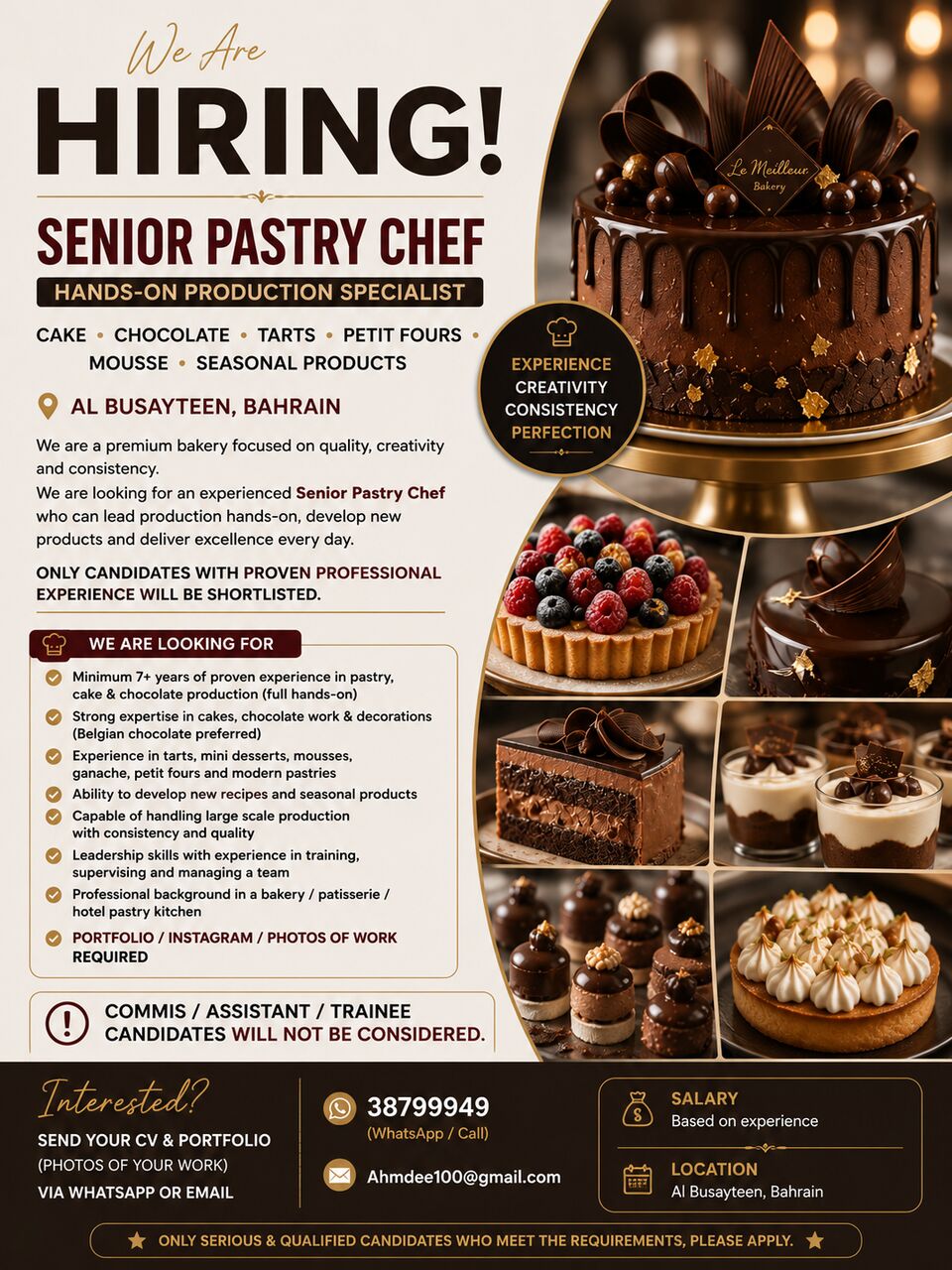 Manama, Jobs, Experienced Pastry Chef Wanted &ndash; Creativity, Skill & Excellence