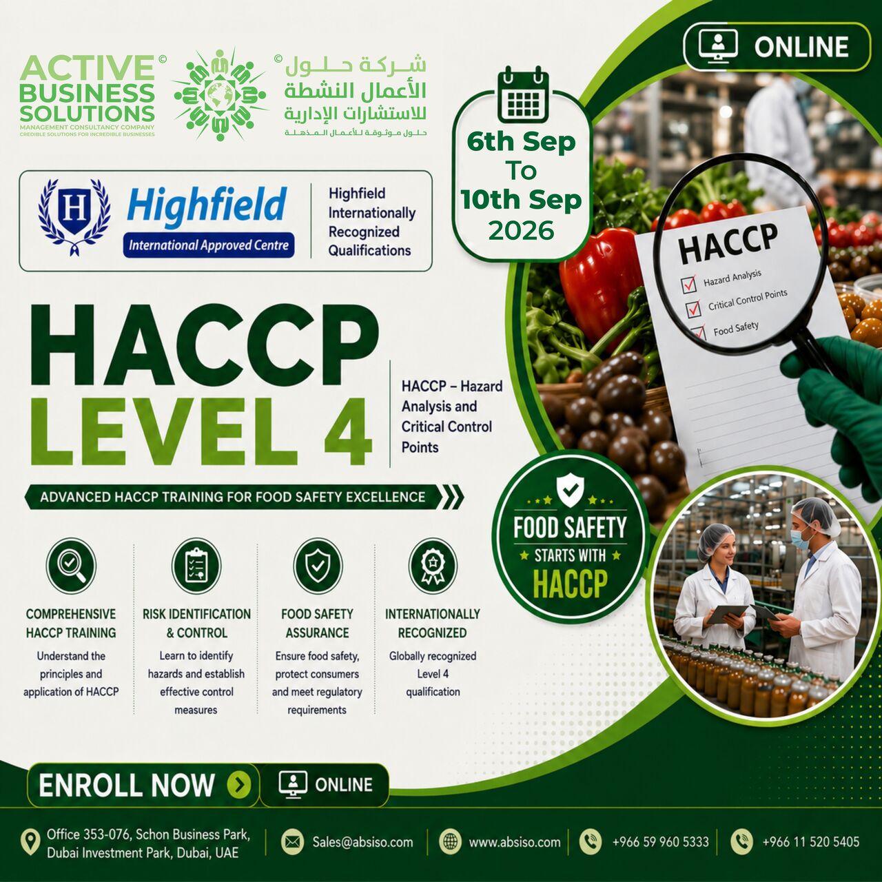 Riyadh, Business, 🔥 HACCP Level 4 Training — Evening Batch Starts 6 September!