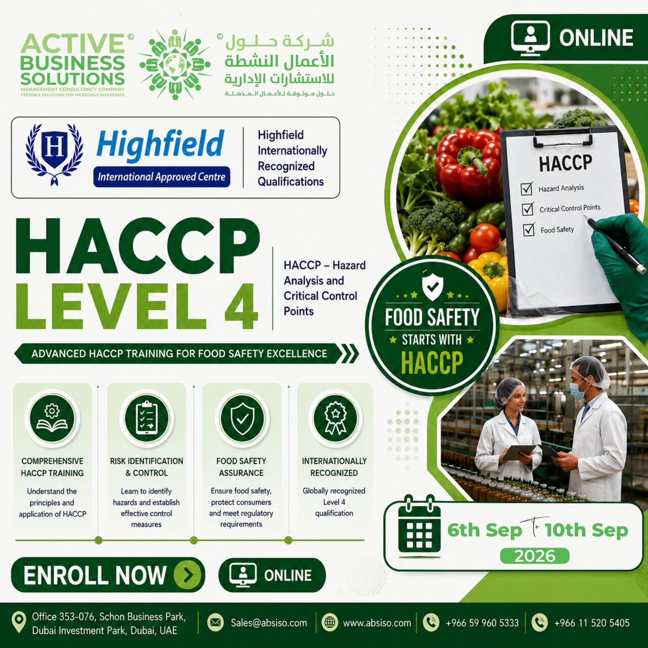 Riyadh, Business, 🔥 HACCP Level 4 Training — Evening Batch Starts 6 September!