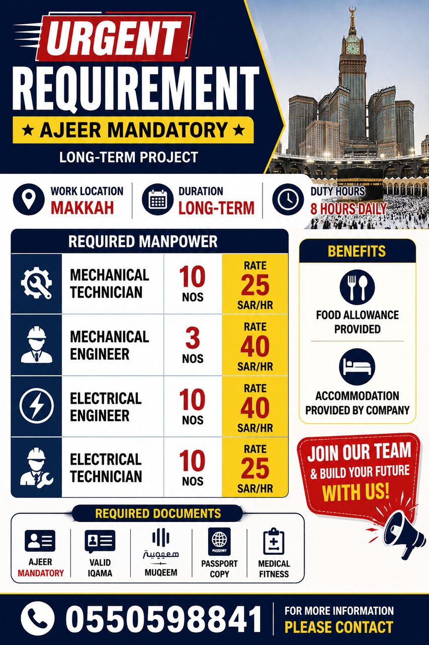 Jubail, Jobs, Urgent Requirement  Engineer  , Technician