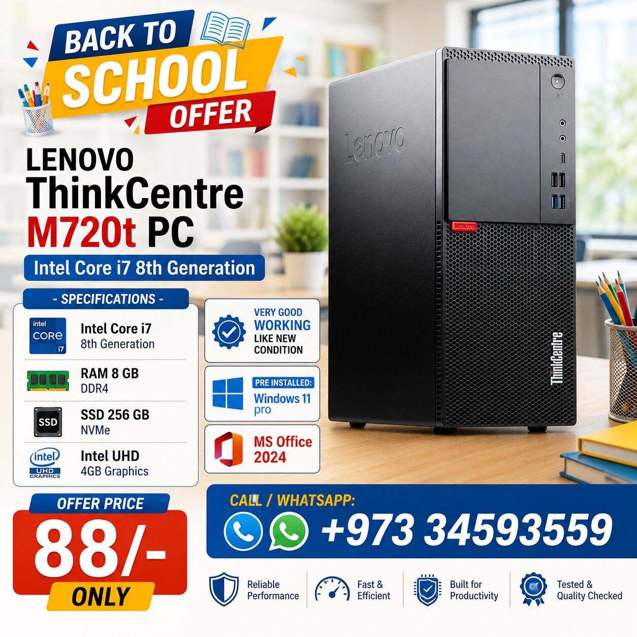 Manama, Electronics, BHD 88,  Special Offer Lenovo Core I7 8th Generation Computer 8GB DDR4 RAM 256GB M.2 SSD Win 11 Pro