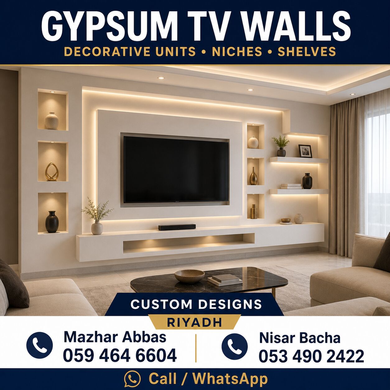 Riyadh, Interior Design, Gypsum TV Wall | Decorative Wall Units | Niches & Shelves | Riyadh