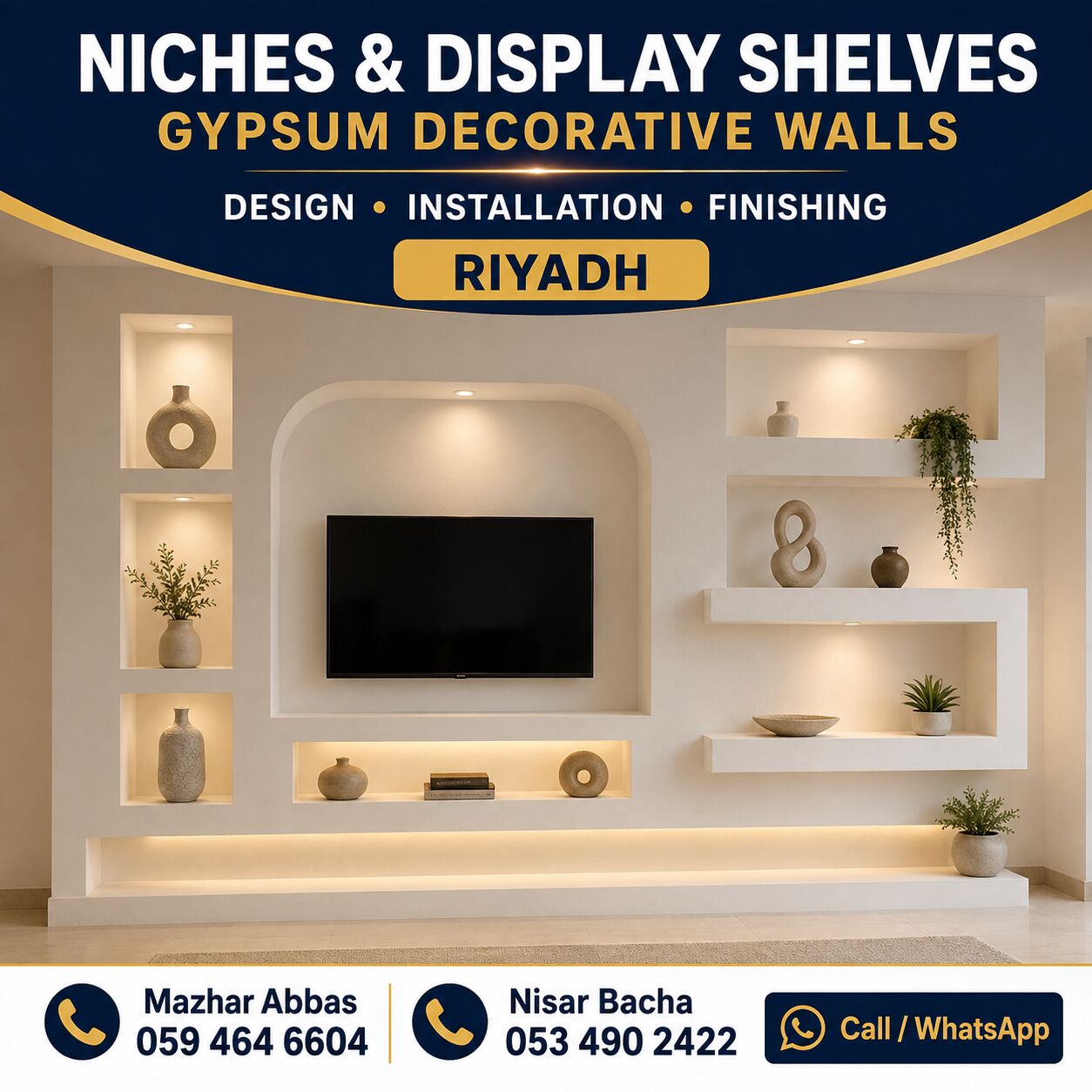 Riyadh, Interior Design, Gypsum TV Wall | Decorative Wall Units | Niches & Shelves | Riyadh